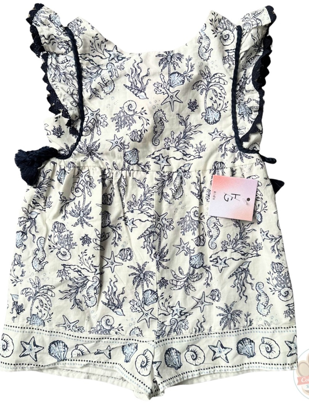 Happily Grey - Girls' Cream and Navy Sea Life One-Piece Romper 3T